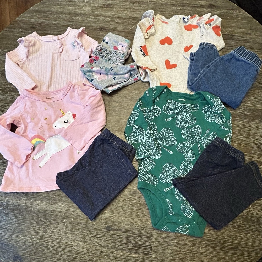 Baby Girl Clothes Lot 6 Months 8 Pc Carter's Old Navy Tops Pants Bodysuits
